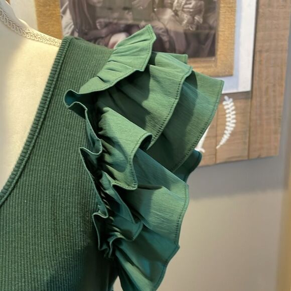 Sugarlips Poplin Scoop Neck Ruffle Sleeve Ruched Midi Dress green - Picture 6 of 9